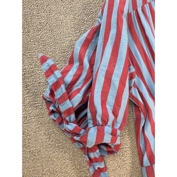 Pink Chicken Dress Womens Large Button Front Midi Striped Trad Wife Cottage - Picture 4 of 11